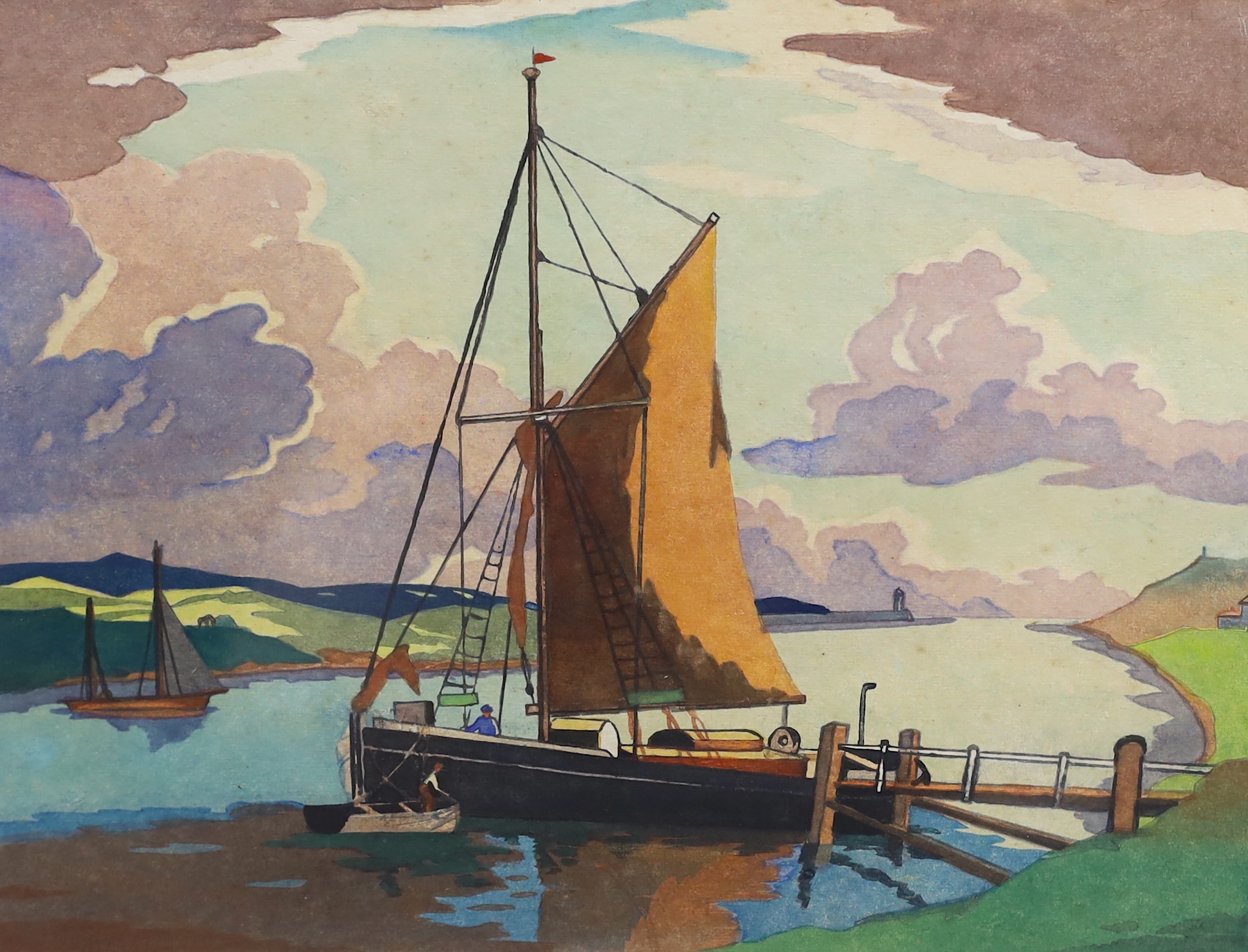 Eric Slater (British, 1896-1963), 'Morning Calm', wood engraving, 27 x 36.5cm